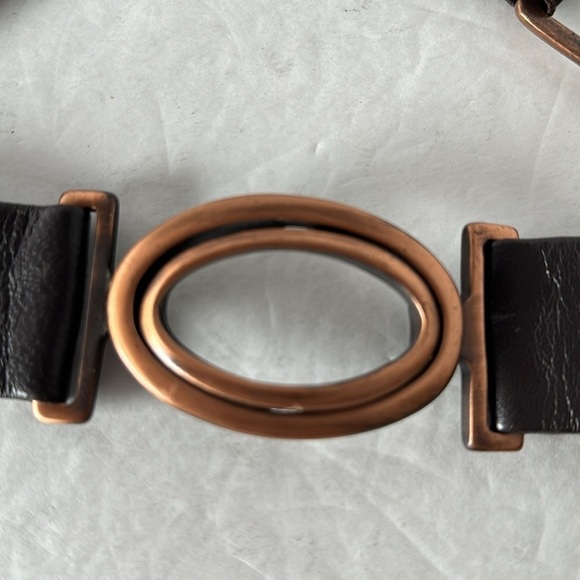 Sold🛍️BELT STRETCH LEATHER AND CHAIN By Sandy Duftler S Brown Copper-Tone - Picture 10 of 16